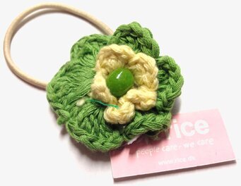 Hårsnodd Blomma Grön/Gul/Grön från Rice med handgjord blomma