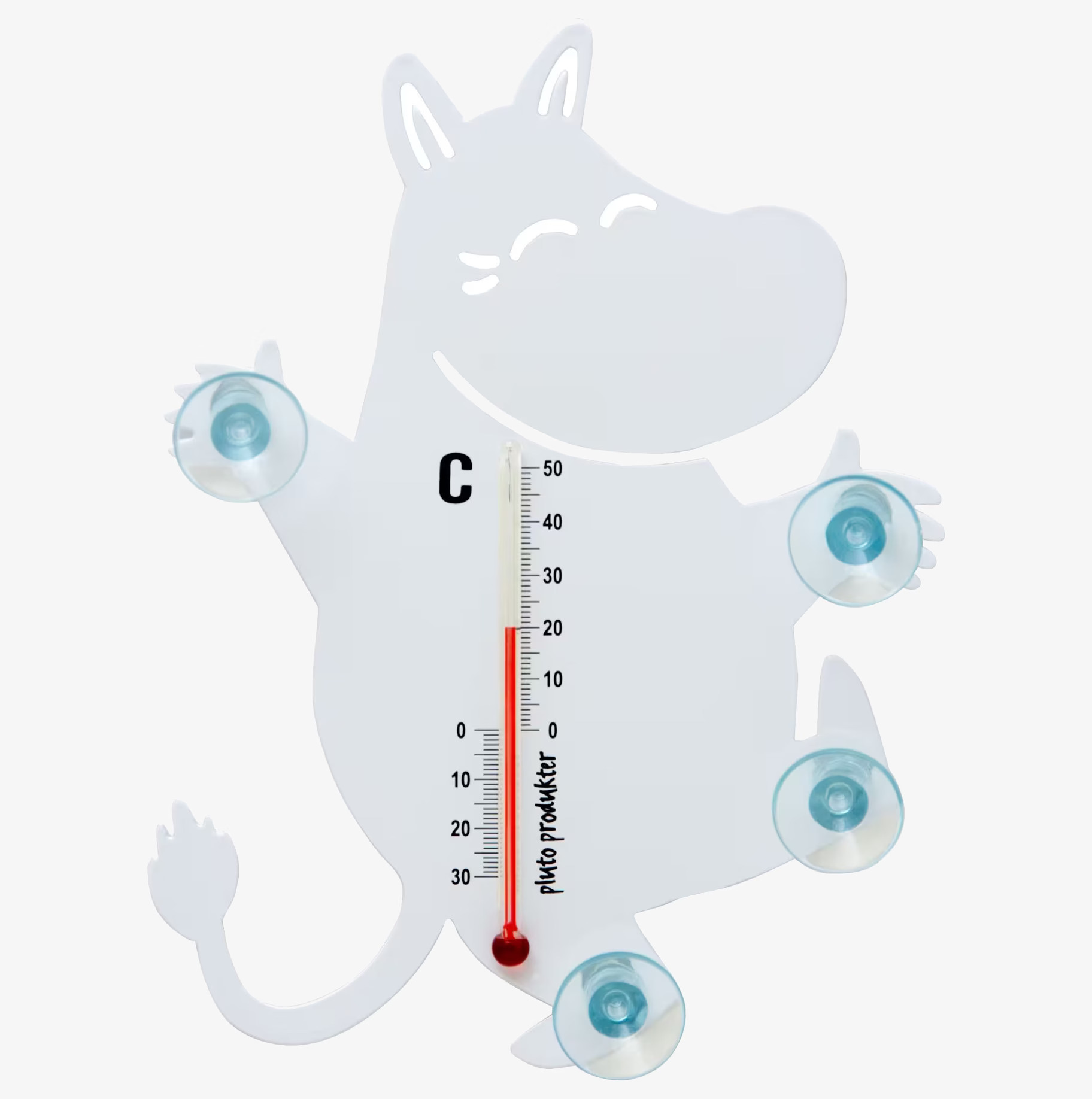 Termometer Mumin Vit från Pluto Produkter med sugkoppar