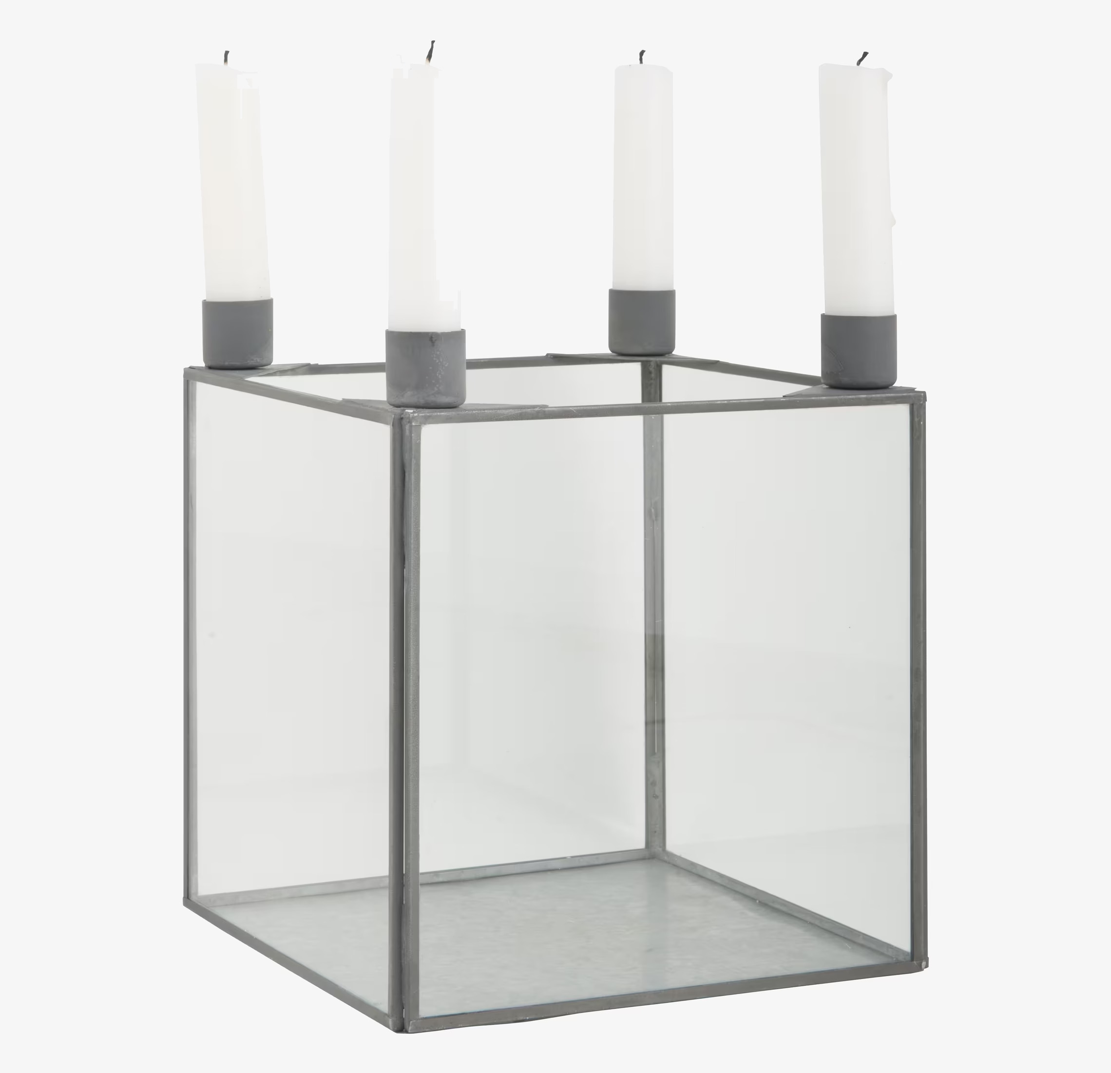 IB Laursen Glasbox Ljuslykta Grå XL med grå metallram