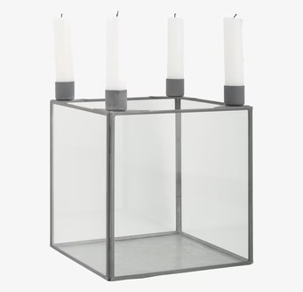 IB Laursen Glasbox Ljuslykta Grå XL med grå metallram