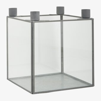 Glasbox Ljuslykta Grå XL från IB Laursen i metall och glas
