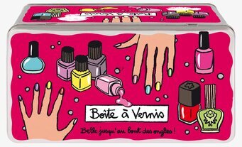 Bild av färgglad plåtburk för nagelvårdsprodukter