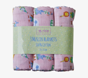 Snuttefilt Muslin 3-Pack Rosa från Rice, 100% bomull
