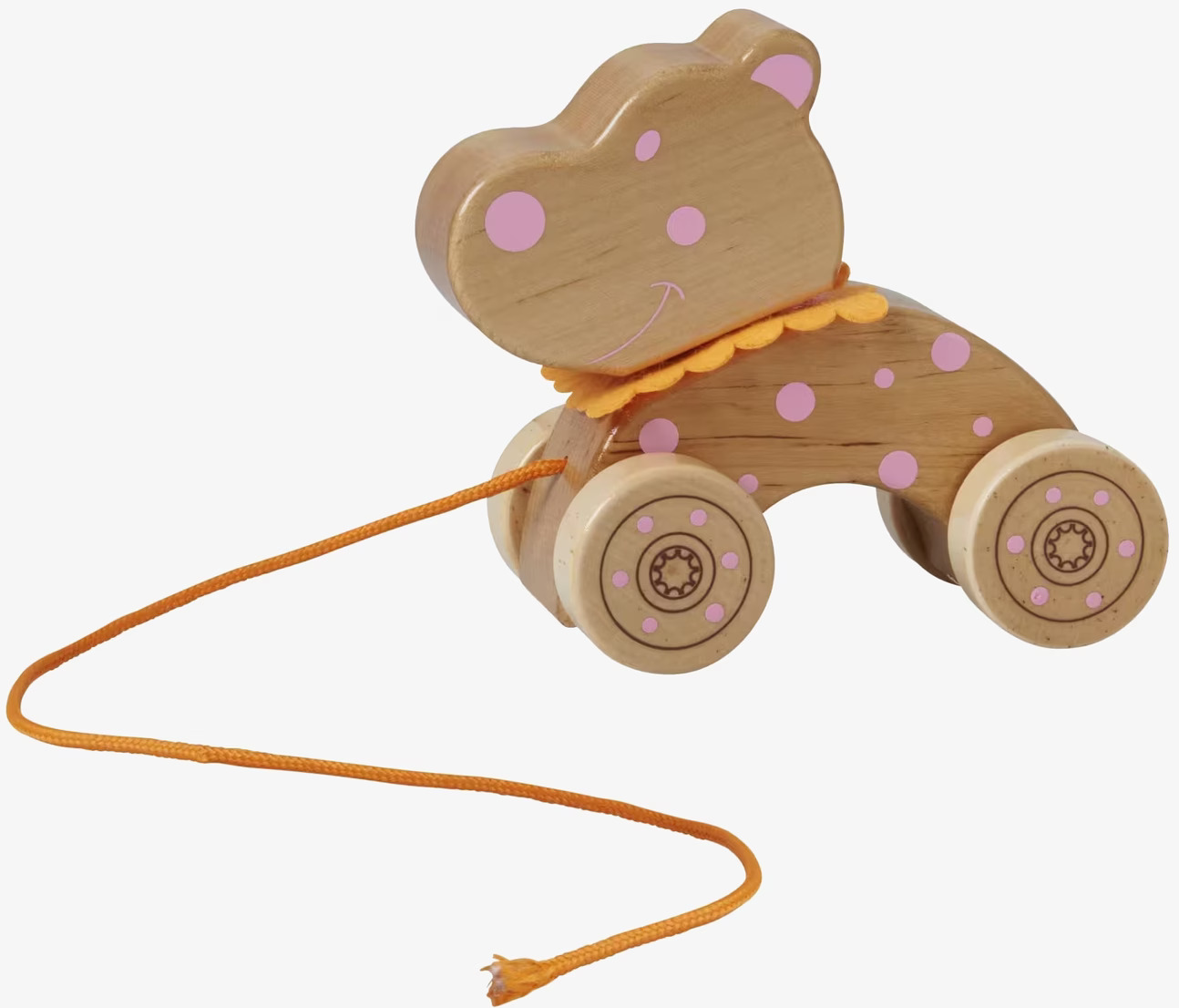 Dragleksak Flodhäst Rosa/Orange från Rice på vit bakgrund