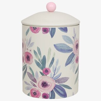 Foto av vacker plåtburk med blommönster och krämtoner