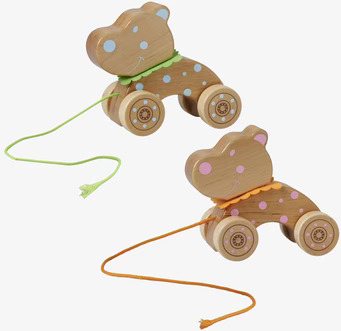 Dragleksak Flodhäst Blå/Grön från Rice på vit bakgrund