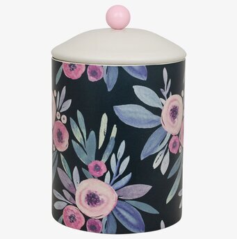 Bild av dekorativ plåtburk med blommigt mönster