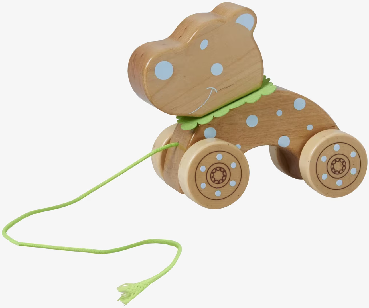 Dragleksak Flodhäst Blå/Grön från Rice, träleksak för barn