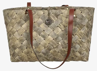 Strandväska Spån Grå från Strömshaga med läderhandtag