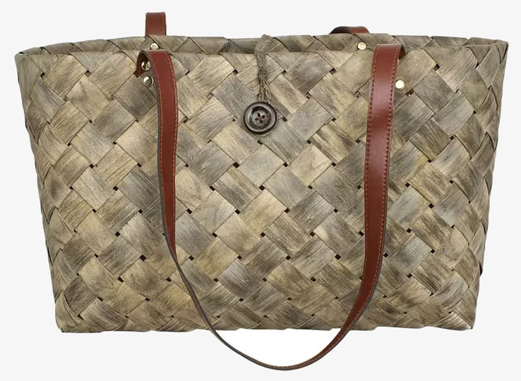 Strandväska Spån Grå från Strömshaga med läderhandtag