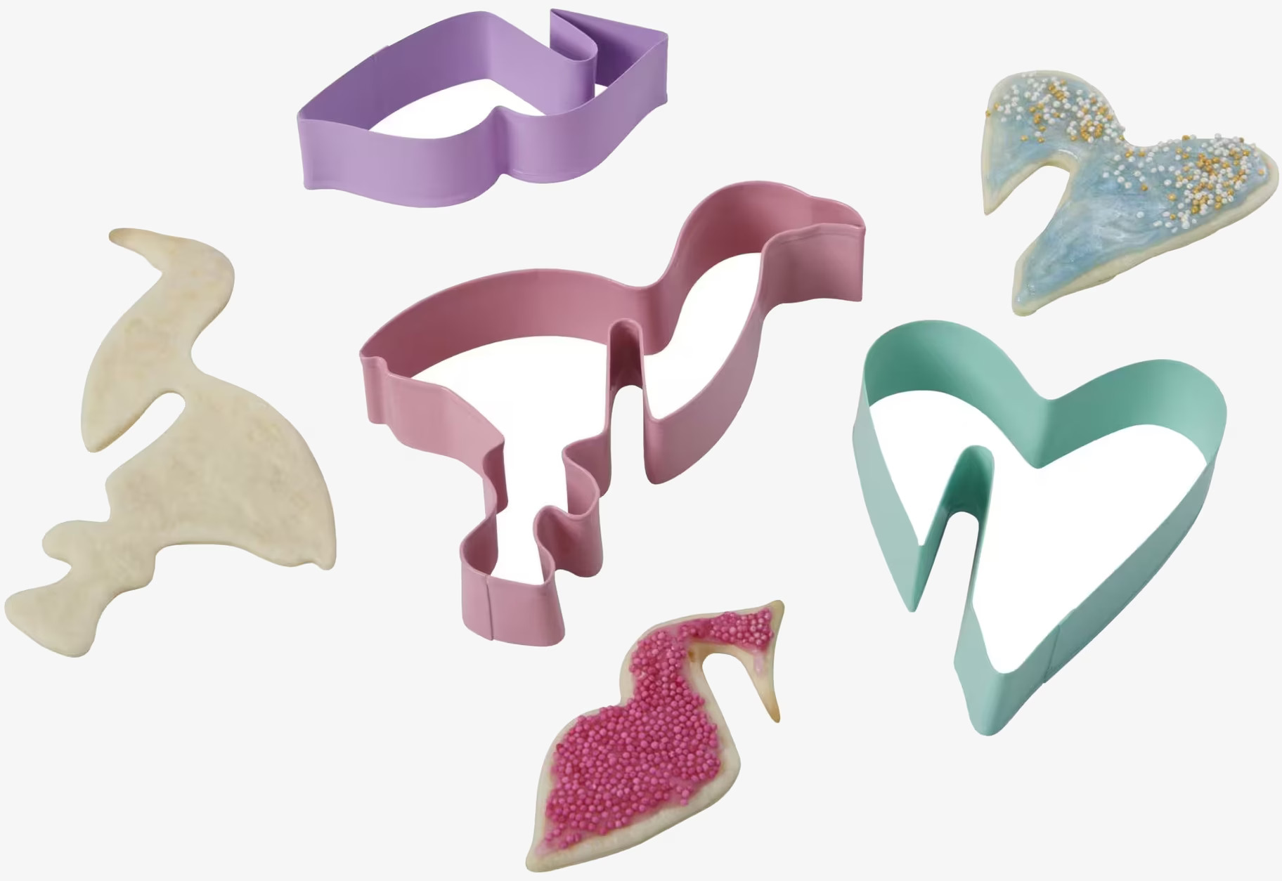 Kakformar 3-Pack från Rice i hjärta, fågel och flamingo