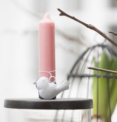 Ljusstake Glasburk från IB Laursen med rosa ljus och fågel