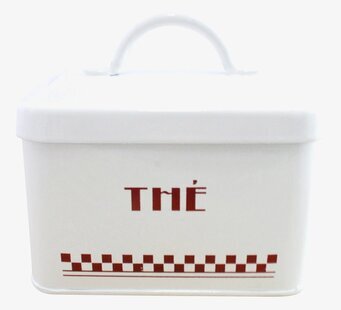 Bild av en retro plåtburk för te med klassisk design