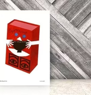 Ögon Cacao-1956-Red Box poster av Olle Eksell på träpanel