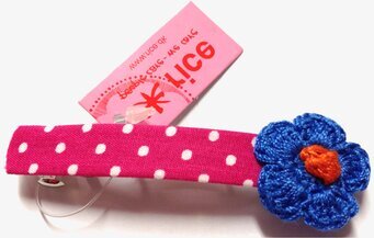 Hårspänne Blå/Orange/Cerise från Rice med virkad blomma