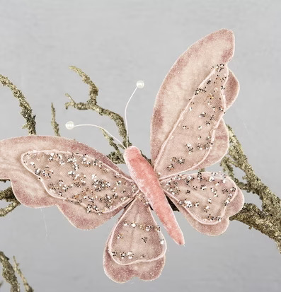 Fjäril Rosa/Creme från A Lot Decoration på glittrig gren