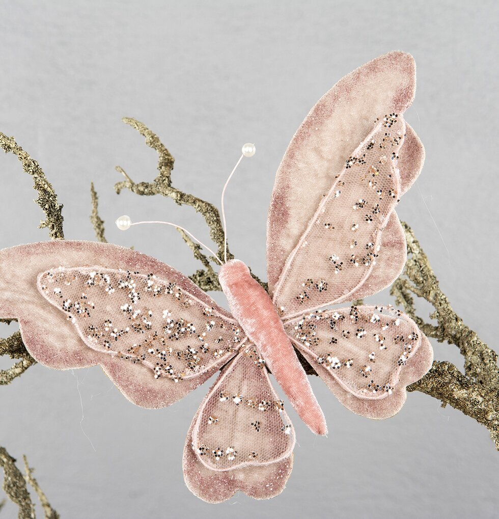 Fjäril Rosa/Creme från A Lot Decoration på glittrig gren