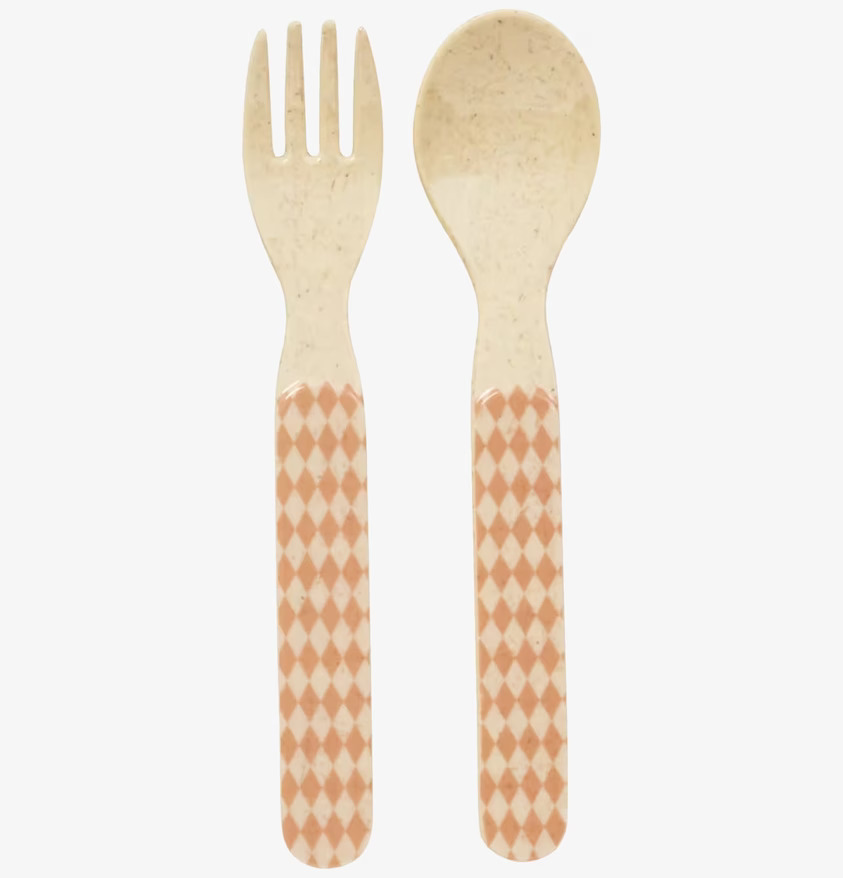 Bestickset Animal print från Rice med harlekinrutiga handtag