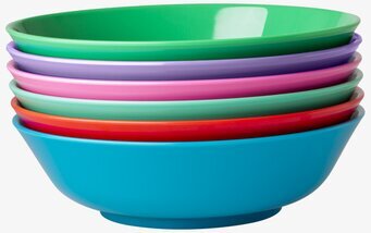 Skål Nudlar från Rice i färgglad stapel med sex skålar
