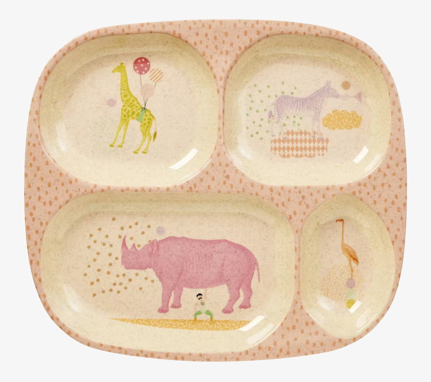 Barntallrik 4-Fack Animal Print från Rice med djurmotiv