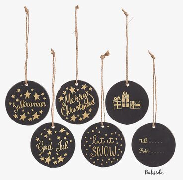 Juletikett från Different Design med gyllene text och motiv
