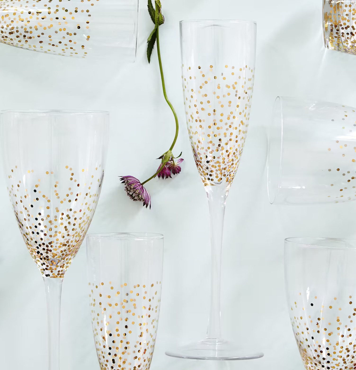 Champagneglas Gold Dots från Rice med gyllene prickar