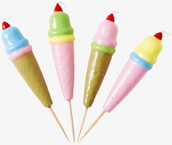 Tårtljus Glassar 4-Pack från Rice i färgglada våffelstrutar