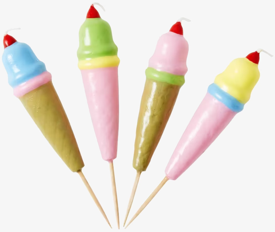 Tårtljus Glassar 4-Pack från Rice i färgglada våffelstrutar