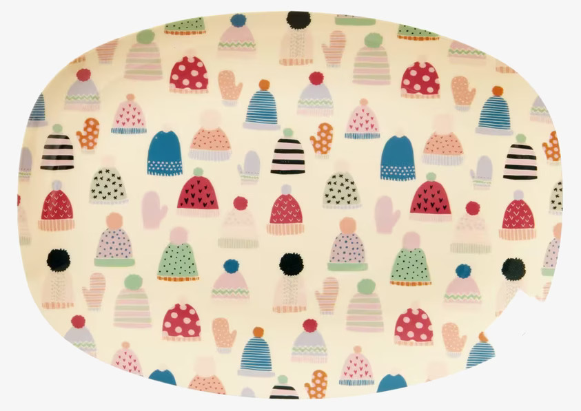 Liten Tallrik X-Mas Mössor & Vantar från Rice med vintertema