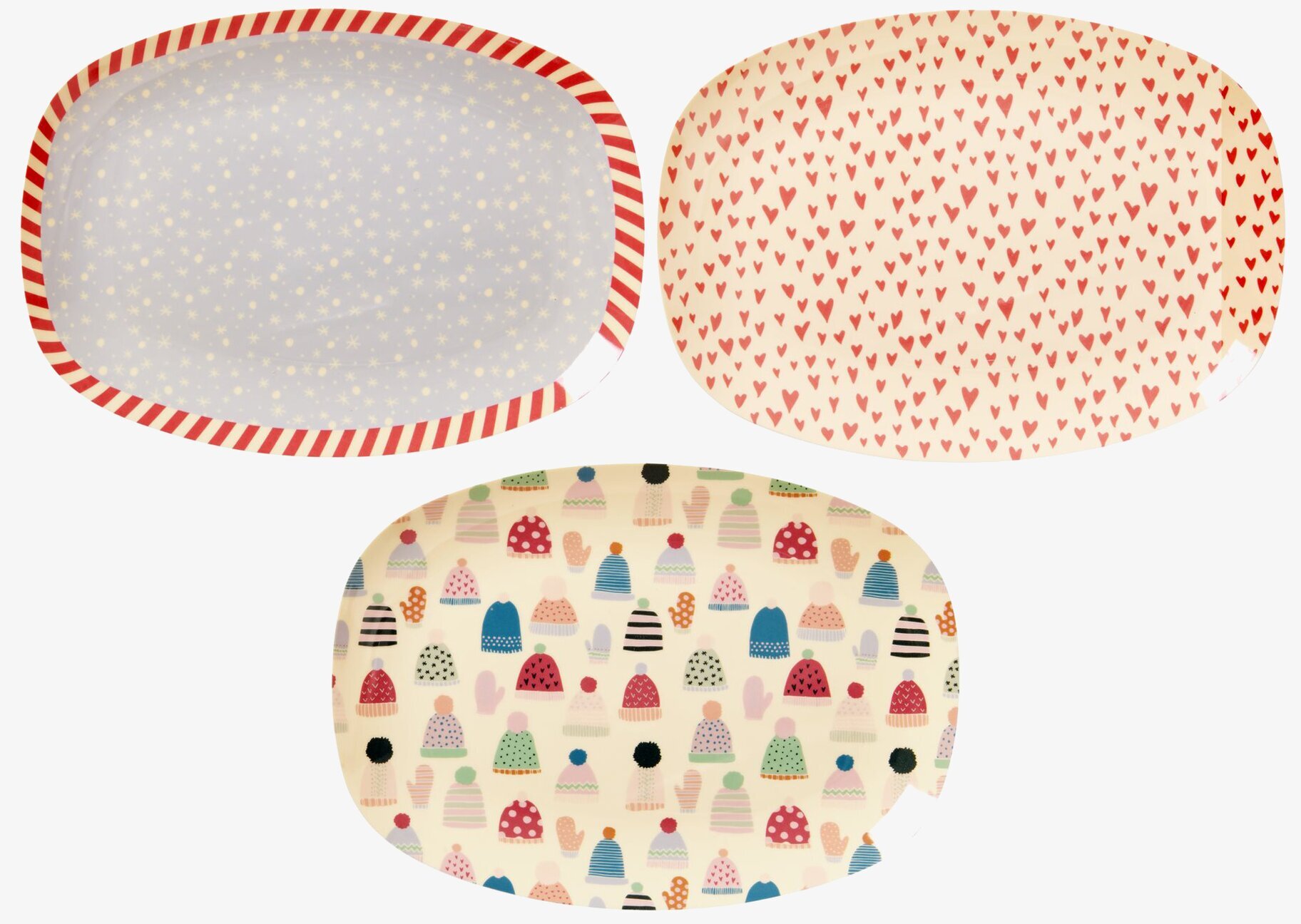 Liten Tallrik X-Mas Mössor & Vantar från Rice, 3-pack