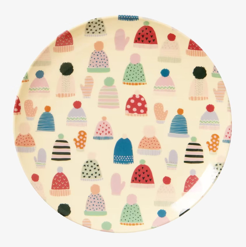 Desserttallrik X-Mas Mössor & Vantar från Rice, färgglad
