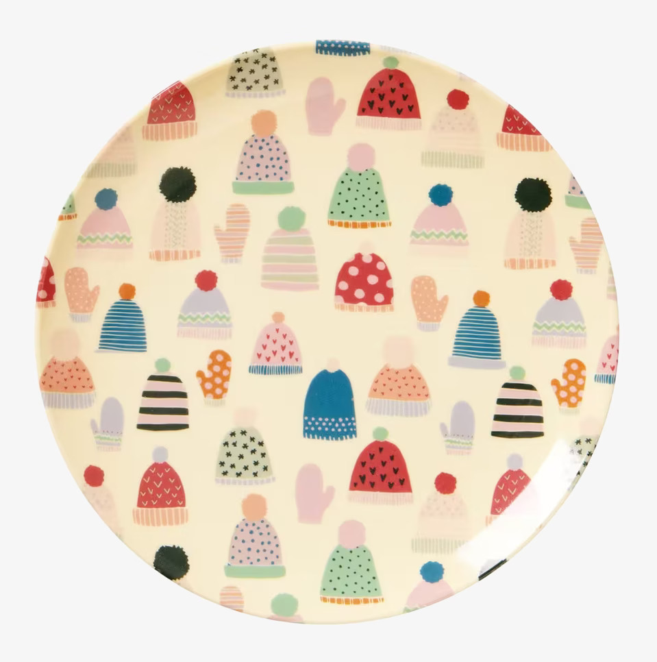 Desserttallrik X-Mas Mössor & Vantar från Rice, färgglad