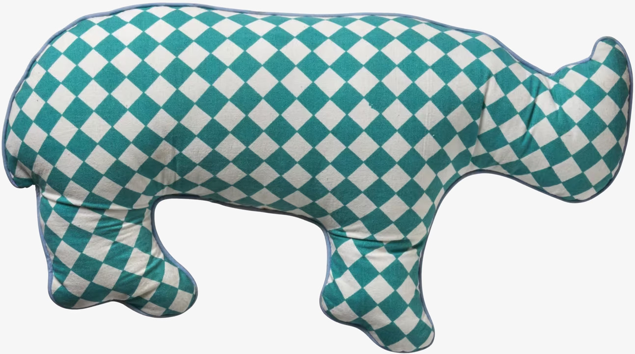 Kudde Digitalprint Noshörning från Rice i grönt och vitt