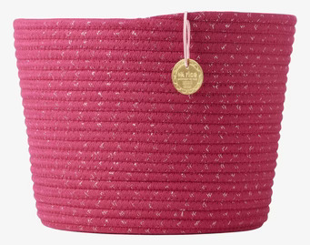 Förvaringskorg Fuchia Rice med guldetikett och repmönster