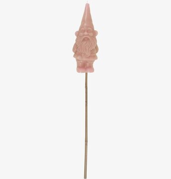 Trädgårdsljus Tomte från Rice i rosa vax på träpinne