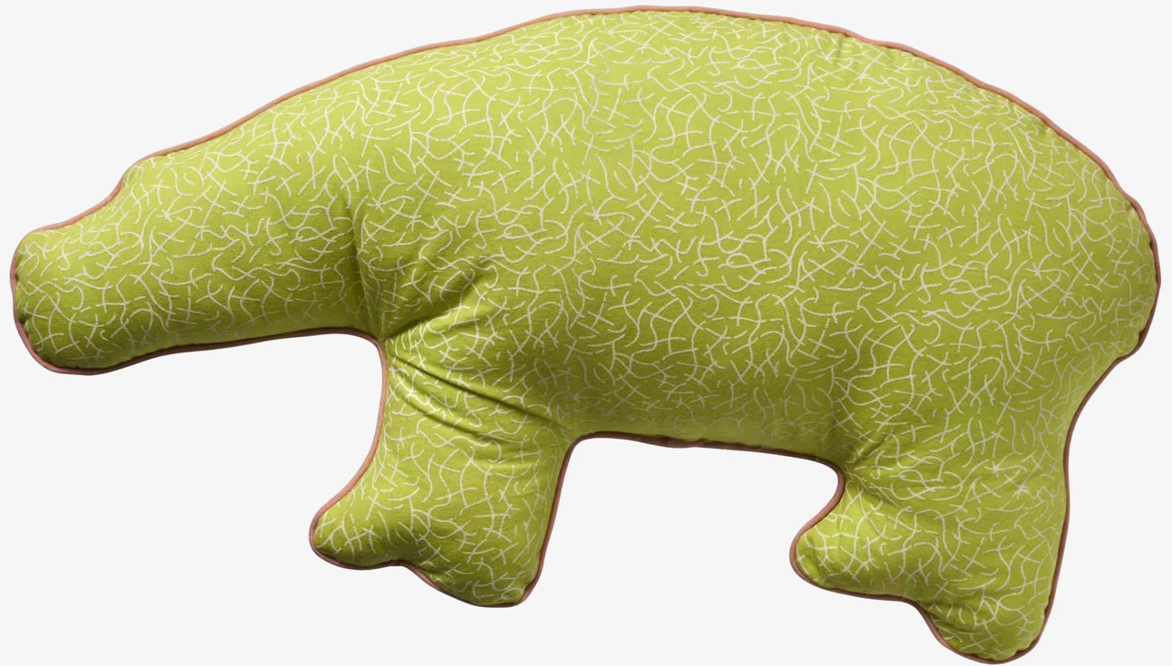 Kudde Digitalprint Flodhäst från Rice i grönt med vitt mönster