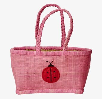 Raffiaväska Nyckelpiga Rosa från Rice med rosa och nyckelpiga
