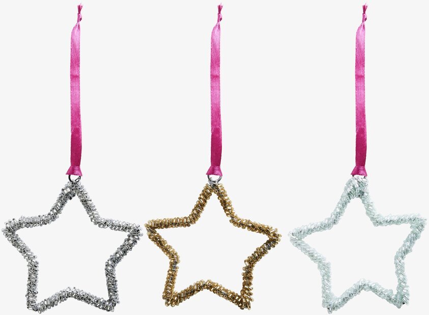 Juldekoration Stjärna från Rice, tre glittriga stjärnor