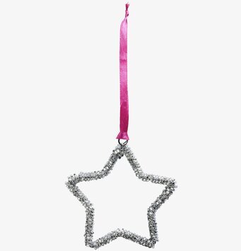 Juldekoration Stjärna från Rice med ljusrosa satinband