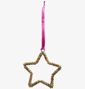 Juldekoration Stjärna från Rice med gyllene pärlor och rosa band
