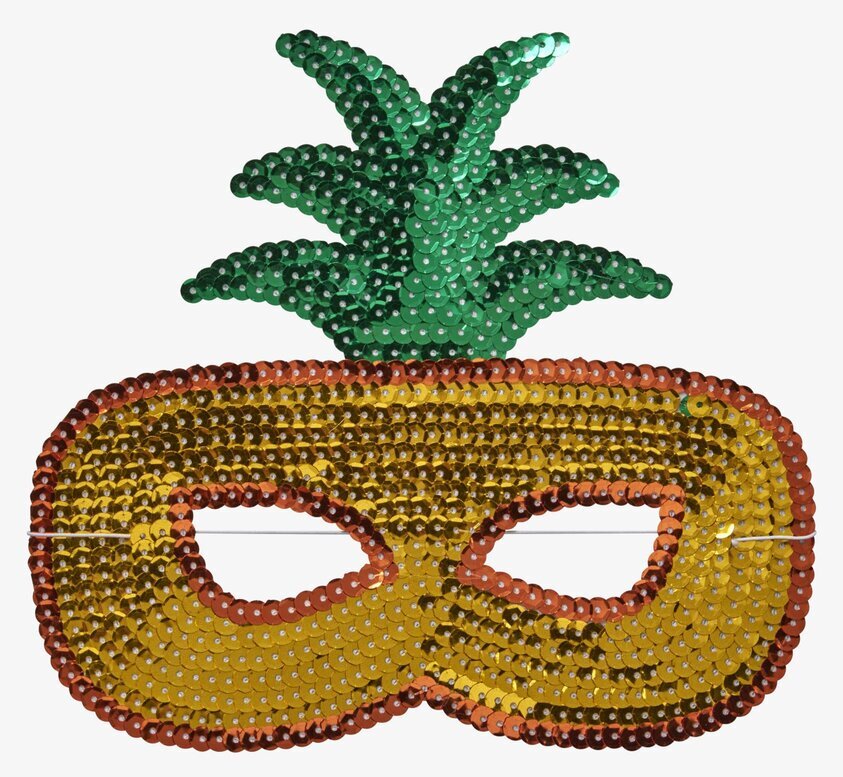 Paljettmask Ananas från Rice med gyllene och gröna paljetter