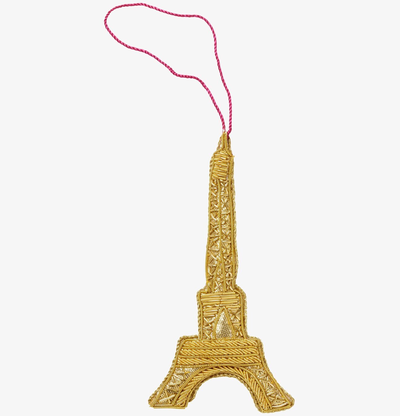 Juldekoration Eiffeltorn från Rice, gyllene med rosa snöre