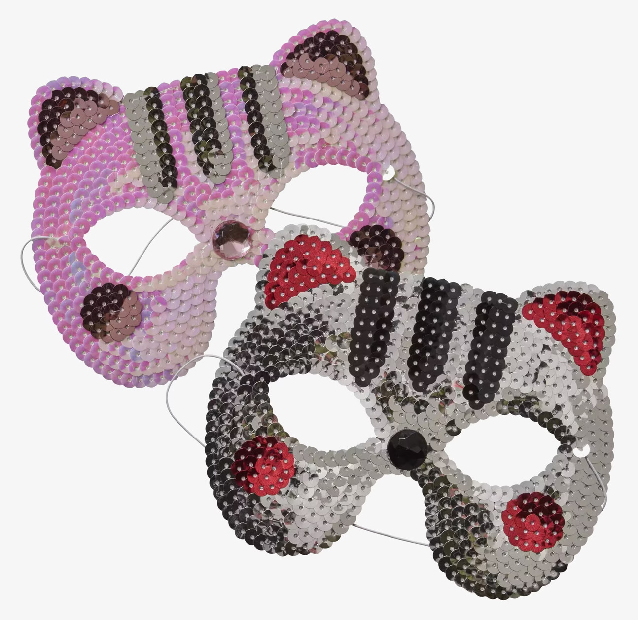 Paljettmask Katt Silver/Rosa från Rice, glittrande festmask