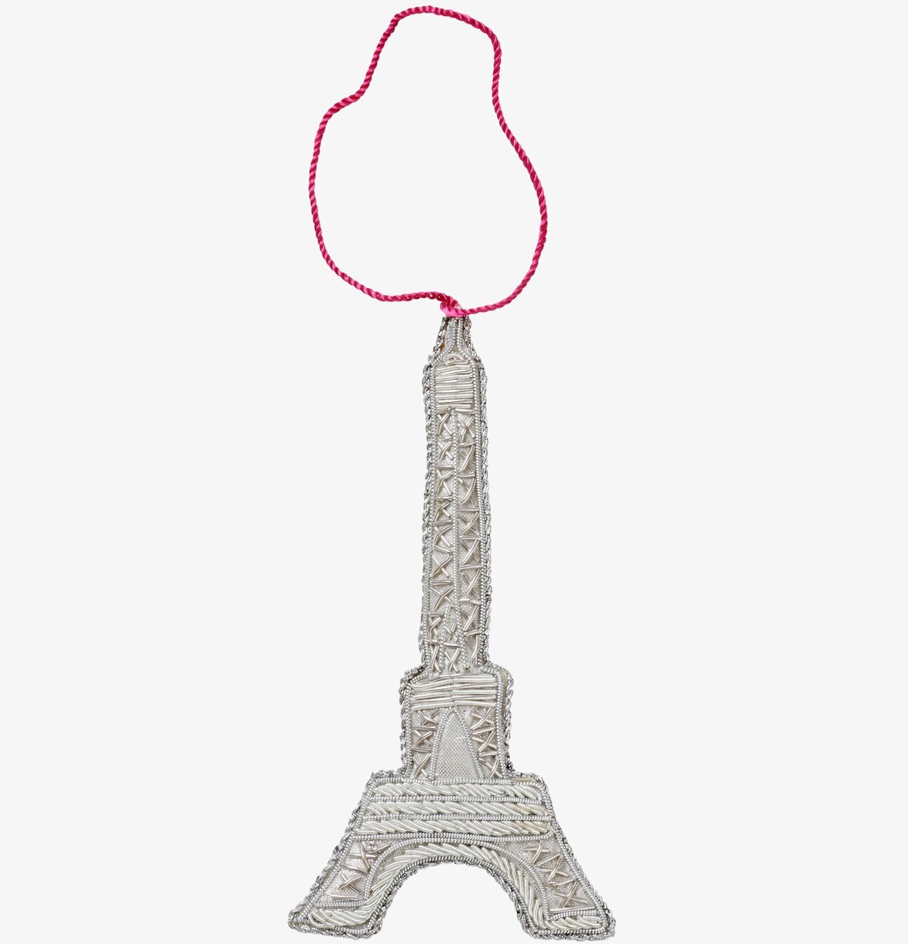 Juldekoration Eiffeltorn från Rice med rosa och vit hängsnodd