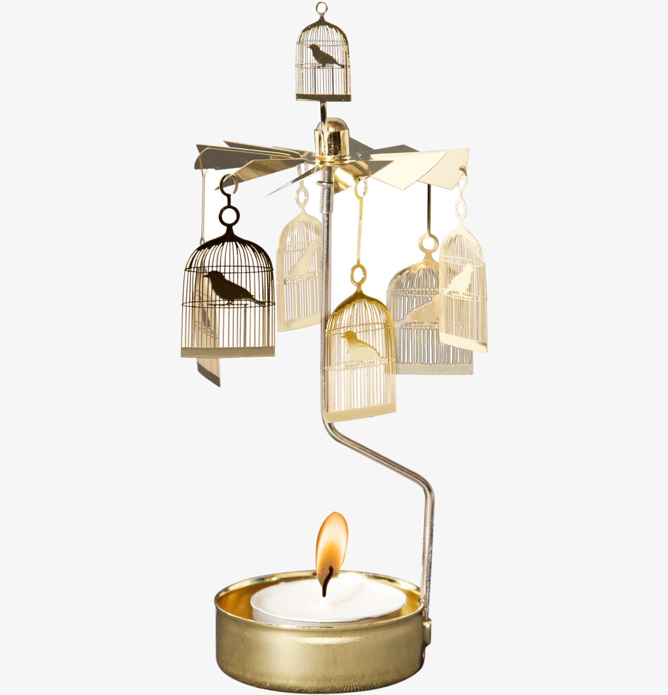 Änglaspel Fågelbur från Pluto Produkter med snurrande fåglar