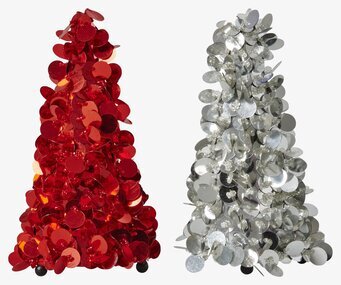 Paljettgran från Rice i röd och silver med glittrande paljetter