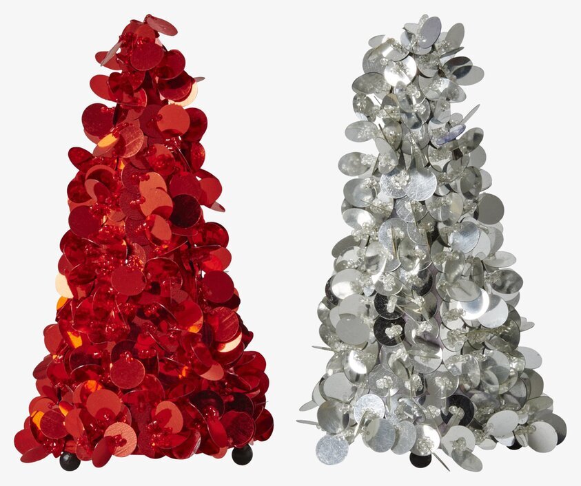 Paljettgran från Rice i röd och silver med glittrande paljetter