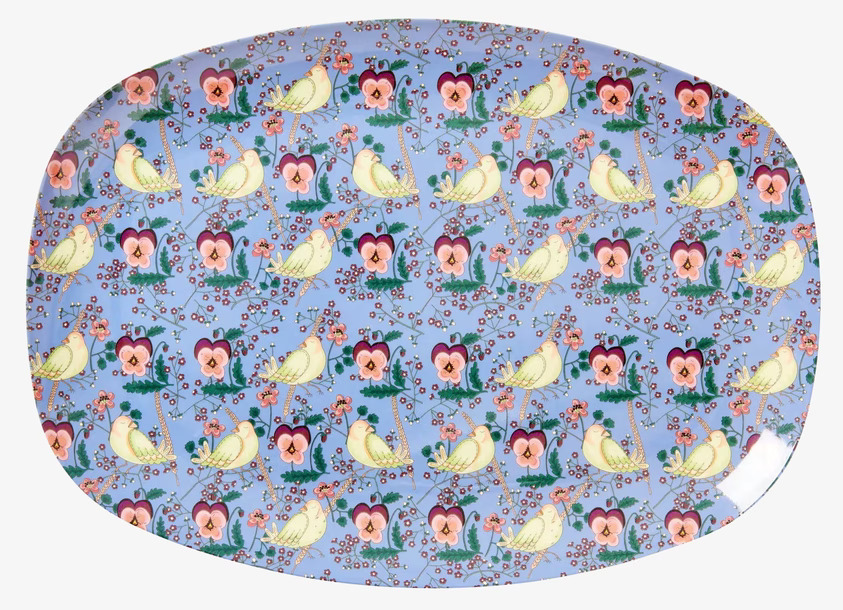 Tallrik Bird & Pansy Print från Rice med fåglar och blommor