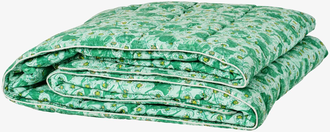 Rice Cotton Quilt Leaves & Flower Print med blommönster