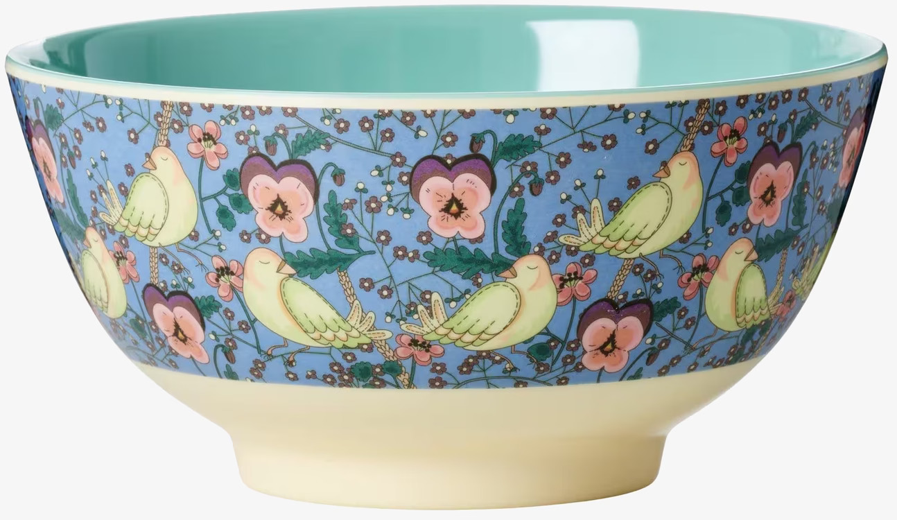 Skål Bird & Pansy Print från Rice med fåglar och penséer